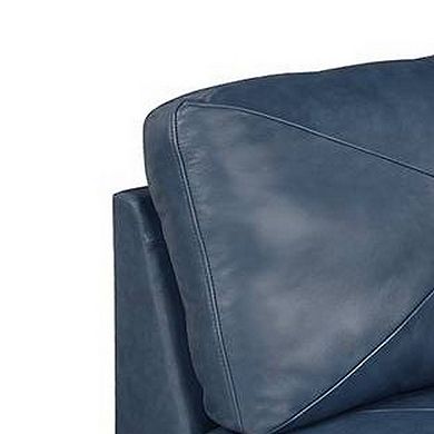 Samy 37 Inch Modular Armless Sofa Chair, Blue Faux Leather, Solid Wood