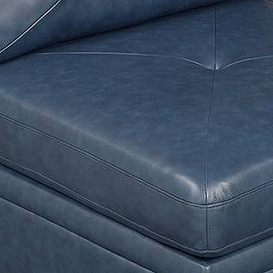 Samy 37 Inch Modular Armless Sofa Chair, Blue Faux Leather, Solid Wood