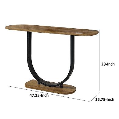 Obin 47 Inch Sofa Table, Rustic Oak Brown Mdf, Black U Shape Steel Base