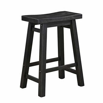 Amber 24 Inch Counter Stool, Ergonomic Saddle Seats, Charcoal Black Wood