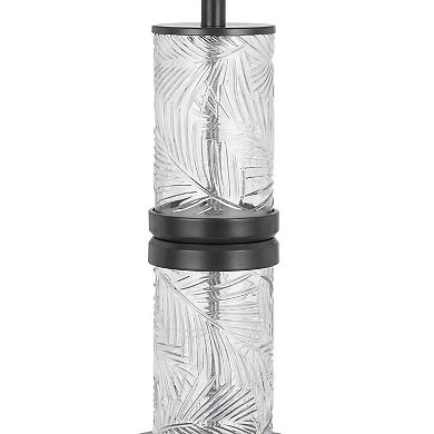 Hem 31 Inch Table Lamp With Drum Hardback, Led, Leafy Glass, Gray Metal