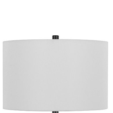 Hem 31 Inch Table Lamp With Drum Hardback, Led, Leafy Glass, Gray Metal