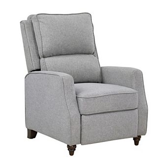 Isac 37 Inch Push Back Recliner Chair, Gray Polyester, Brown Solid Wood