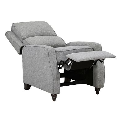 Isac 37 Inch Push Back Recliner Chair, Gray Polyester, Brown Solid Wood