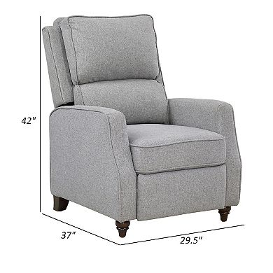 Isac 37 Inch Push Back Recliner Chair, Gray Polyester, Brown Solid Wood