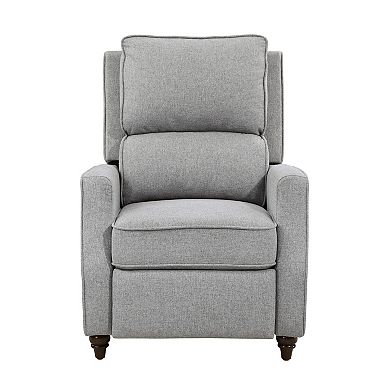 Isac 37 Inch Push Back Recliner Chair, Gray Polyester, Brown Solid Wood