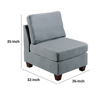 Remy 32 Inch Modular Armless Sofa Chair, Soft Gray Chenille, Solid Wood