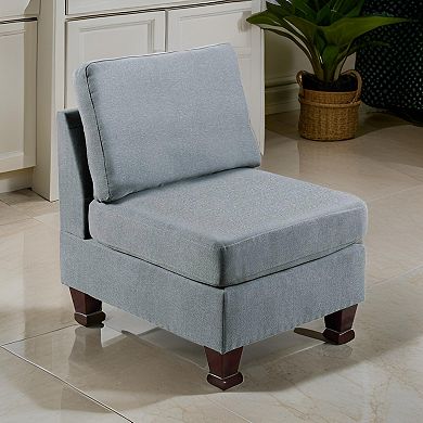 Remy 32 Inch Modular Armless Sofa Chair, Soft Gray Chenille, Solid Wood