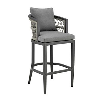 Hosa 30 Inch Outdoor Patio Barstool Chair, Gray Aluminum, Woven Rope