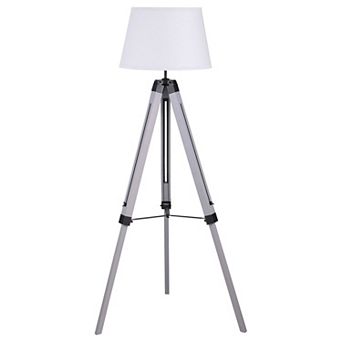 56 Inch Floor Lamp, White Tapered Drum Shade, Weathered Gray Tripod Base