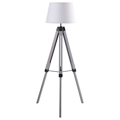 56 Inch Floor Lamp, White Tapered Drum Shade, Weathered Gray Tripod Base
