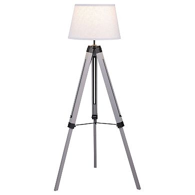 56 Inch Floor Lamp, White Tapered Drum Shade, Weathered Gray Tripod Base