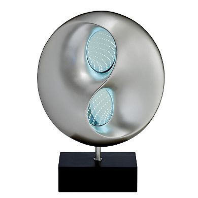 Nila 20 Inch Led Table Lamp, Black Silver Polyresin Orb Sphere, Block Base