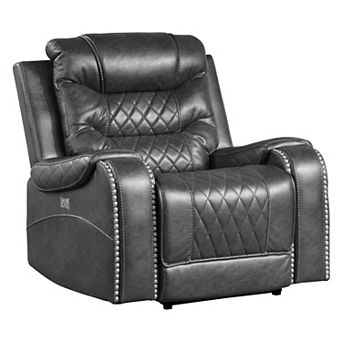 Paul 38 Inch Power Swivel Glider Recliner Chair, Usb, Gray Faux Leather