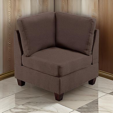 Remy 32 Inch Modular Corner Sofa Chair, Soft Brown Chenille, Solid Wood