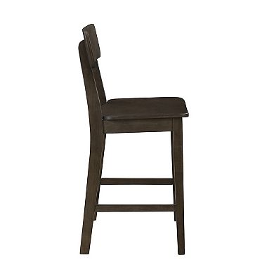 24 Inch Counter Stool Chair, Rubberwood Curved Back And Seat, Dark Gray