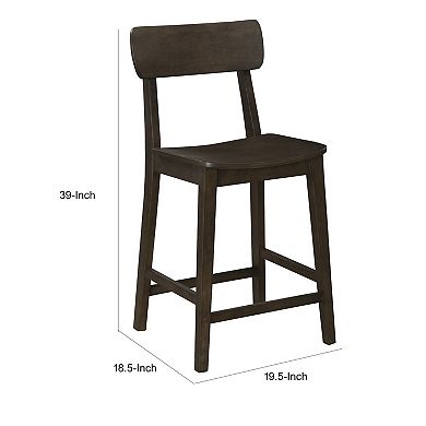 24 Inch Counter Stool Chair, Rubberwood Curved Back And Seat, Dark Gray