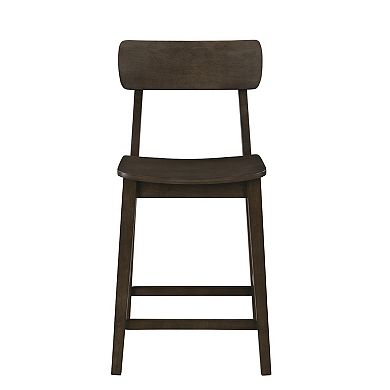 24 Inch Counter Stool Chair, Rubberwood Curved Back And Seat, Dark Gray