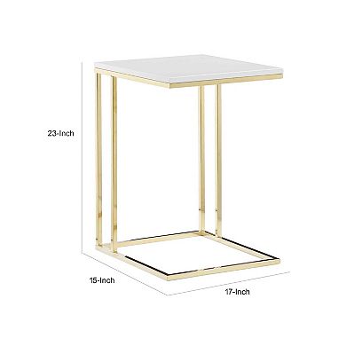 Zen 23 Inch Side End Tray Table, White Tray Top, Steel Base In Gold Finish
