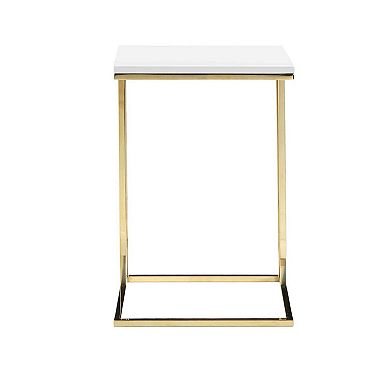 Zen 23 Inch Side End Tray Table, White Tray Top, Steel Base In Gold Finish