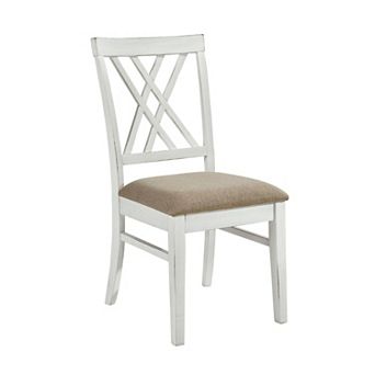 Hyna 19 Inch Side Dining Chairs Set Of 2, X Cross Back, Khaki Seat, Farmhouse White