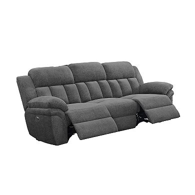 Diko 99 Inch Dual Power Recliner Sofa, Cushioned Tufted Seats, Gray Finish