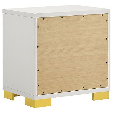 Dex 22 Inch Nightstand, 2 Drawers With Long Vertical Gold Handles, White