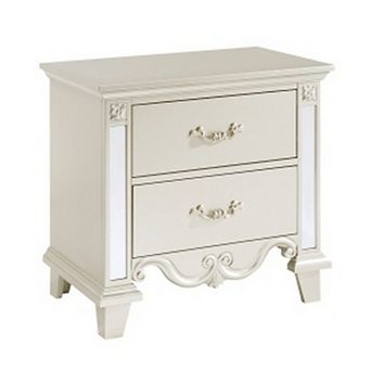 Xeni 28 Inch Nighstand, 2 Drawers, Scrolled And Mirror Accent, Champagne