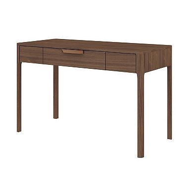 Gemni 47 Inch Office Desk, 1 Drawer, Rectangular, Walnut Brown Wood Finish