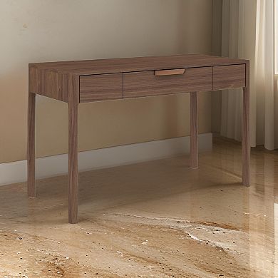 Gemni 47 Inch Office Desk, 1 Drawer, Rectangular, Walnut Brown Wood Finish