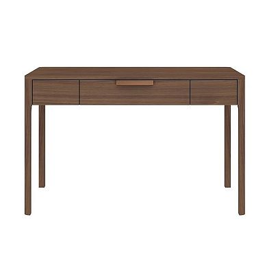 Gemni 47 Inch Office Desk, 1 Drawer, Rectangular, Walnut Brown Wood Finish
