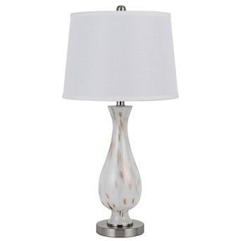28 Inch Table Lamp Set Of 2, White Shade, Elegant Curved Glass, Metal Base
