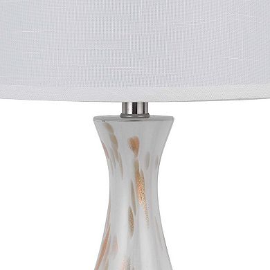 28 Inch Table Lamp Set Of 2, White Shade, Elegant Curved Glass, Metal Base