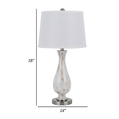 28 Inch Table Lamp Set Of 2, White Shade, Elegant Curved Glass, Metal Base