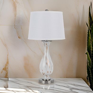 28 Inch Table Lamp Set Of 2, White Shade, Elegant Curved Glass, Metal Base