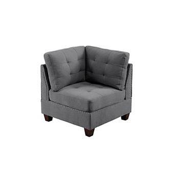 Lemy 32 Inch Modular Corner Sofa Chair, Tufted Gray Upholstery, Solid Wood