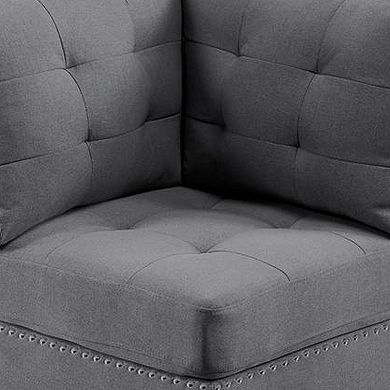 Lemy 32 Inch Modular Corner Sofa Chair, Tufted Gray Upholstery, Solid Wood