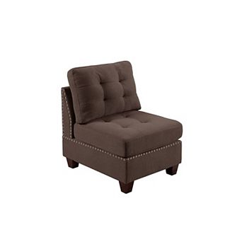 Lemy 32 Inch Modular Armless Sofa Chair, Tufted Brown Fabric, Solid Wood