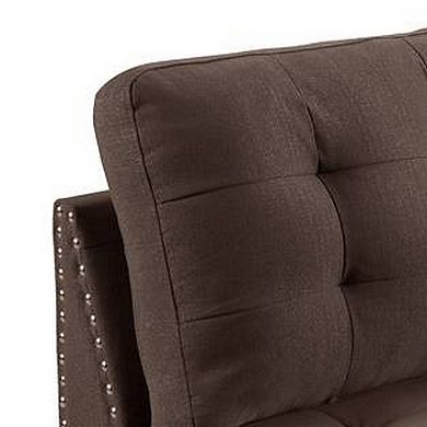 Lemy 32 Inch Modular Armless Sofa Chair, Tufted Brown Fabric, Solid Wood