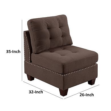 Lemy 32 Inch Modular Armless Sofa Chair, Tufted Brown Fabric, Solid Wood