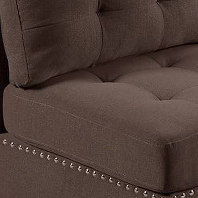 Lemy 32 Inch Modular Armless Sofa Chair, Tufted Brown Fabric, Solid Wood
