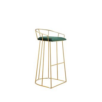 Cato 31 Inch Barstool Chair, Foam, Green Velvet, Gold Steel Open Frame