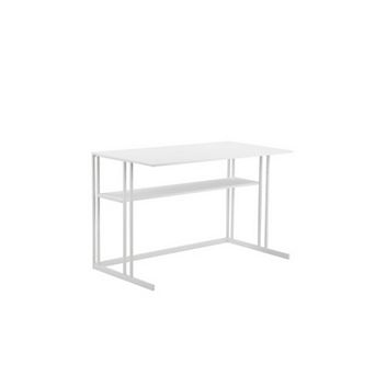 Femi 47 Inch Office Desk With Shelf, Open Steel Base, Modern White Finish