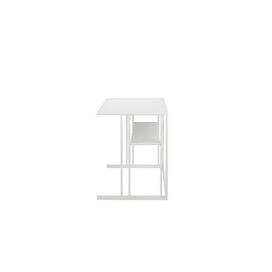Femi 47 Inch Office Desk With Shelf, Open Steel Base, Modern White Finish