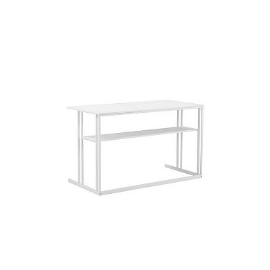 Femi 47 Inch Office Desk With Shelf, Open Steel Base, Modern White Finish