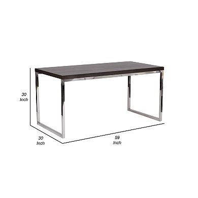 Rami 59 Inch Office Desk, Rectangular Top, Espresso Brown Wood, Steel