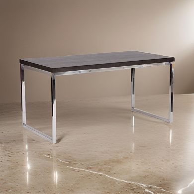 Rami 59 Inch Office Desk, Rectangular Top, Espresso Brown Wood, Steel