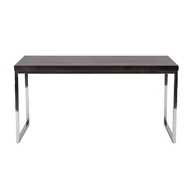 Rami 59 Inch Office Desk, Rectangular Top, Espresso Brown Wood, Steel