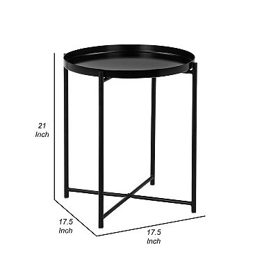Ely 21 Inch Side End Table, Black Round Tray Top Modern Open Metal Frame