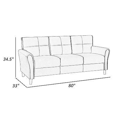 Sarah 80 Inch Sofa, Blue Velvet, Stitch Tufting, Reversible Cushions